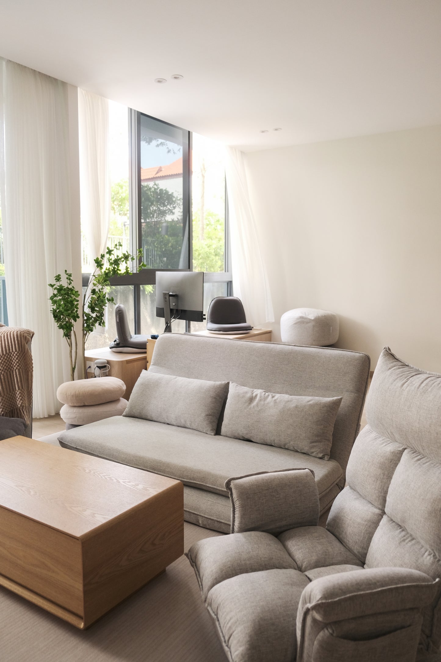 < 20% OFF > Beddo Floor Sofa Bed for Two + 2 Throw Cushions in Linen (Preorder)