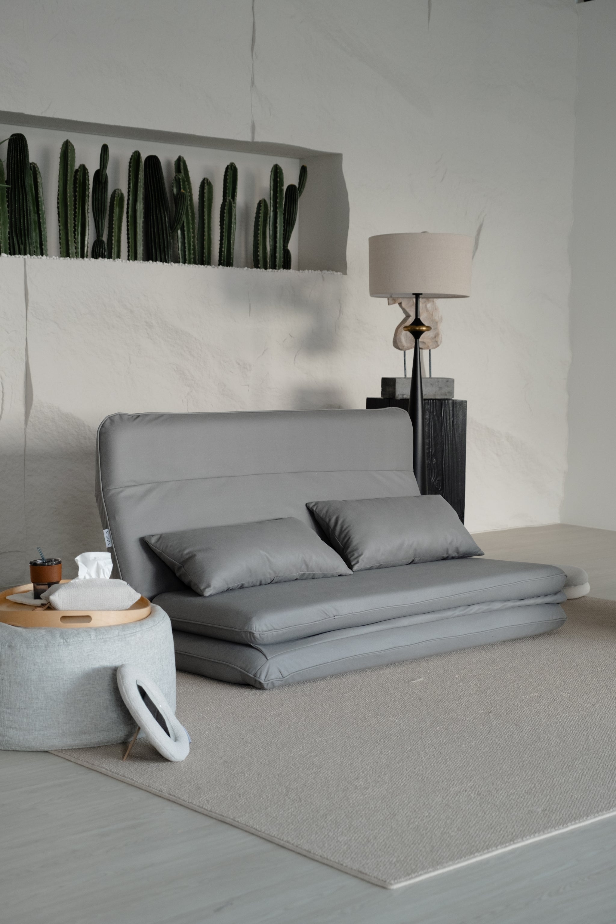 <SOLD OUT> Beddo Floor Sofa Bed for Two + 2 Throw Cushions in Water Resistant Technology Fabric (Pet Friendly)