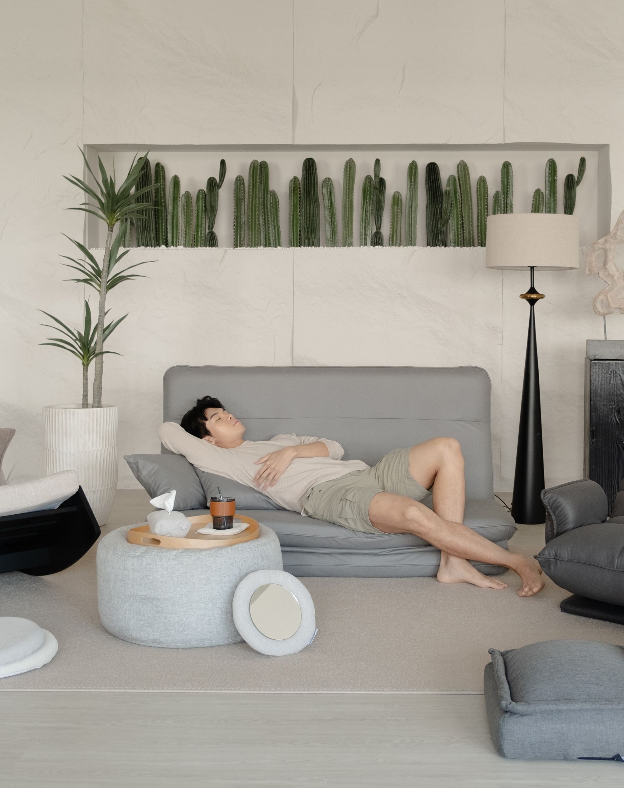 <SOLD OUT> Beddo Floor Sofa Bed for Two + 2 Throw Cushions in Water Resistant Technology Fabric (Pet Friendly)