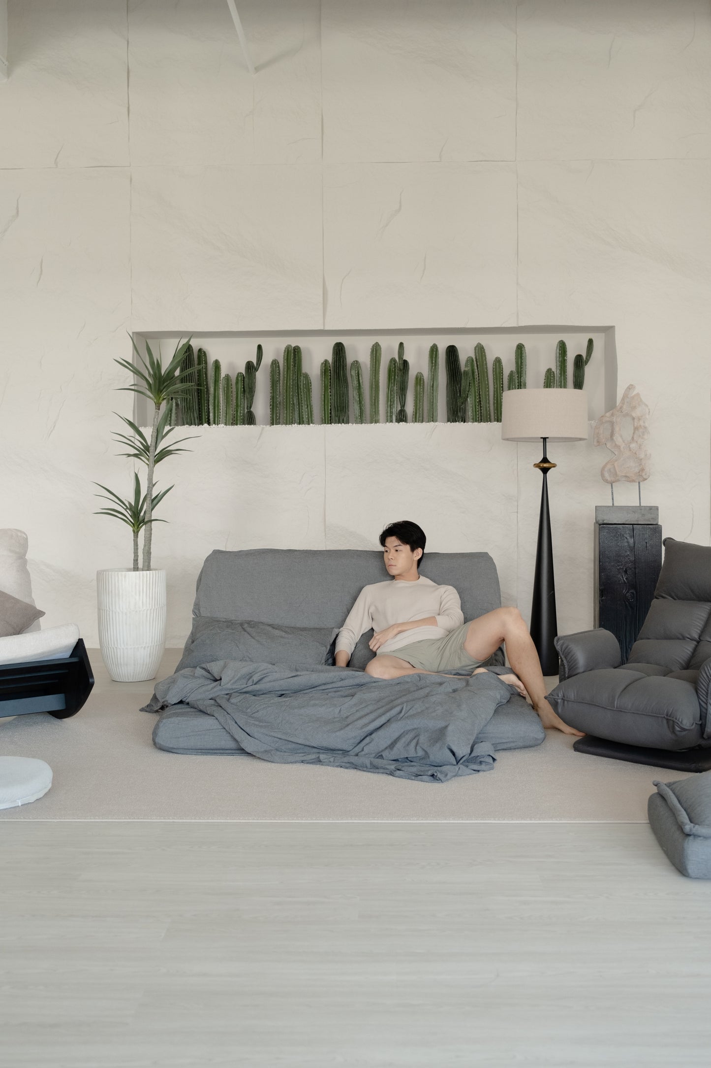 <SOLD OUT> Beddo Floor Sofa Bed for Two + 2 Throw Cushions in Water Resistant Technology Fabric (Pet Friendly)